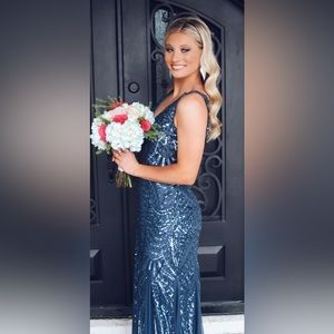 navy blue sparkly prom dress
